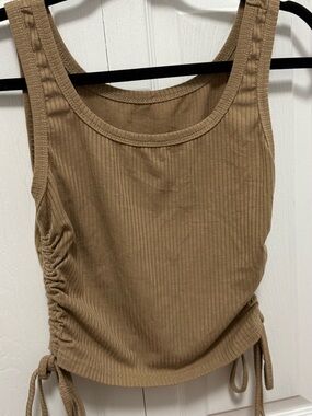 SHEIN Taupe Ribbed Side-Ruched Tank Top